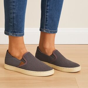 Olukai Pehuea Women’s Slip-on Sneakers Gray Woven Comfort Casual Shoes Size 9